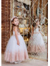 White Tulle Rose Pink Lace Ankle Length Flower Girl Dress